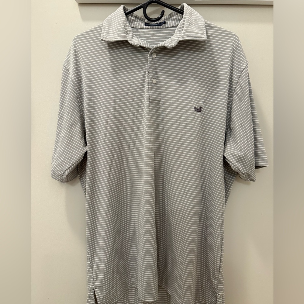 Southern Marsh Gray and White Striped Polo Shirt